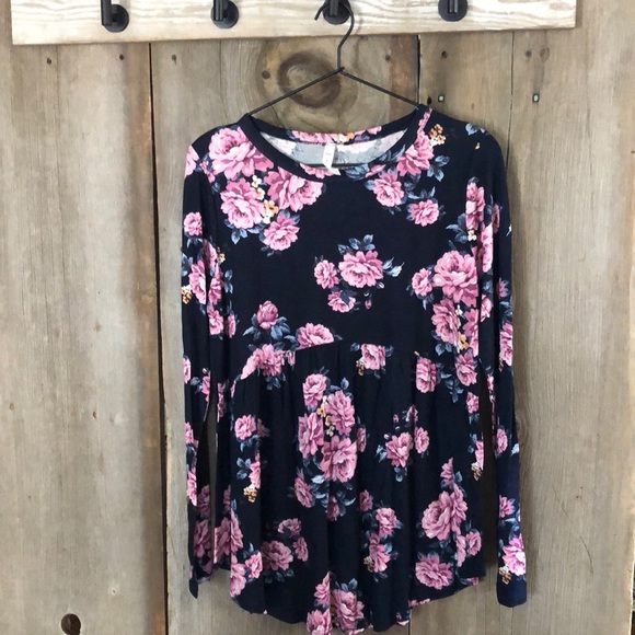 mts Tops - MTS Bohemian Floral Tunic Blouse in Blue Size Small